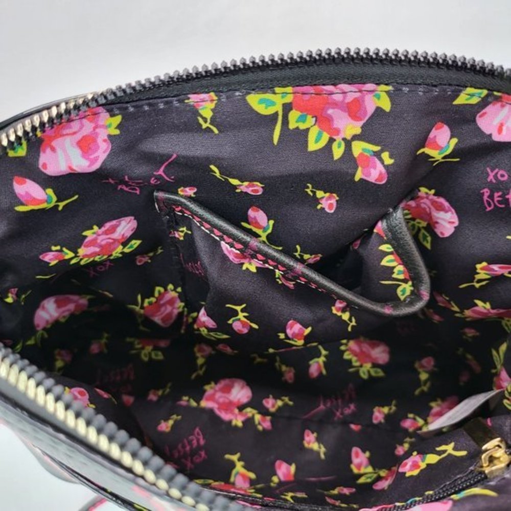 Betsey Johnson Womens Crossbody Purse‎ Heart Plaid Purse Black Pink Gold New - Picture 9 of 9